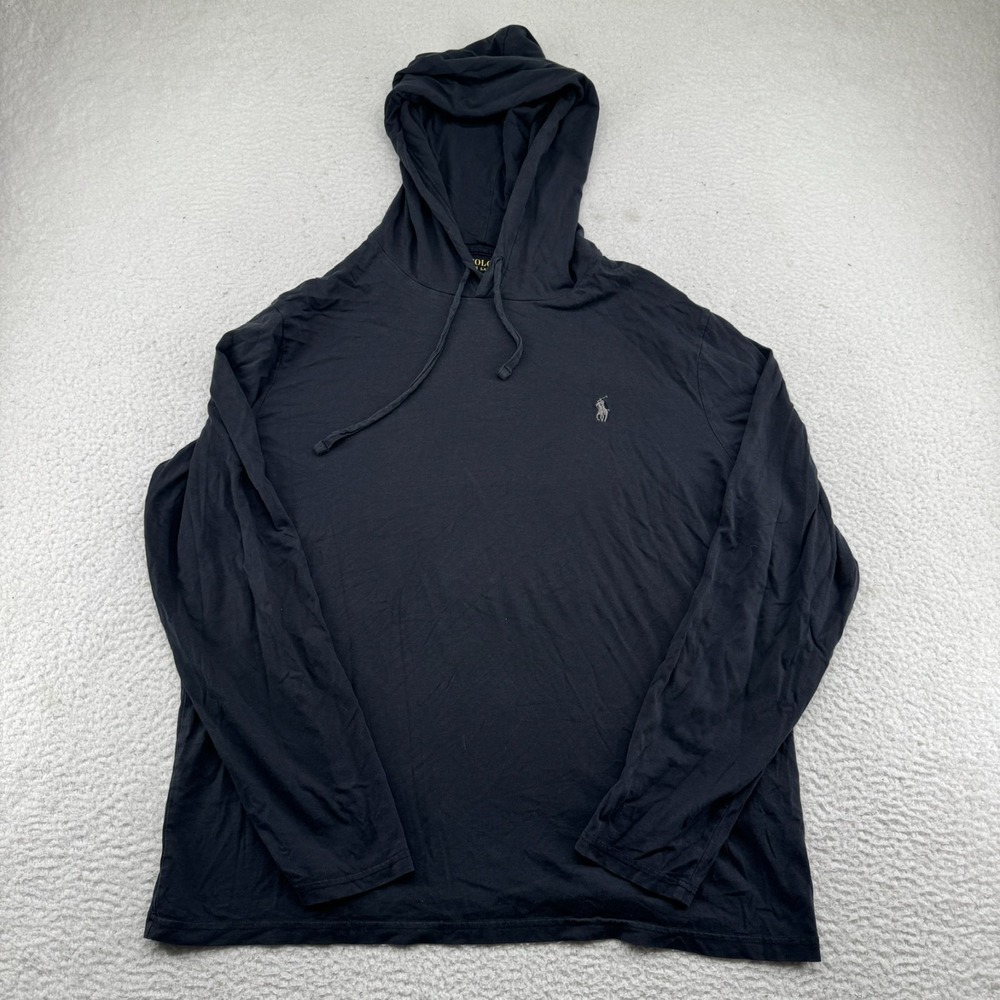 Polo Ralph Lauren Hoodie Mens Large Dark Gray Lightweight Pullover Long Sleeve